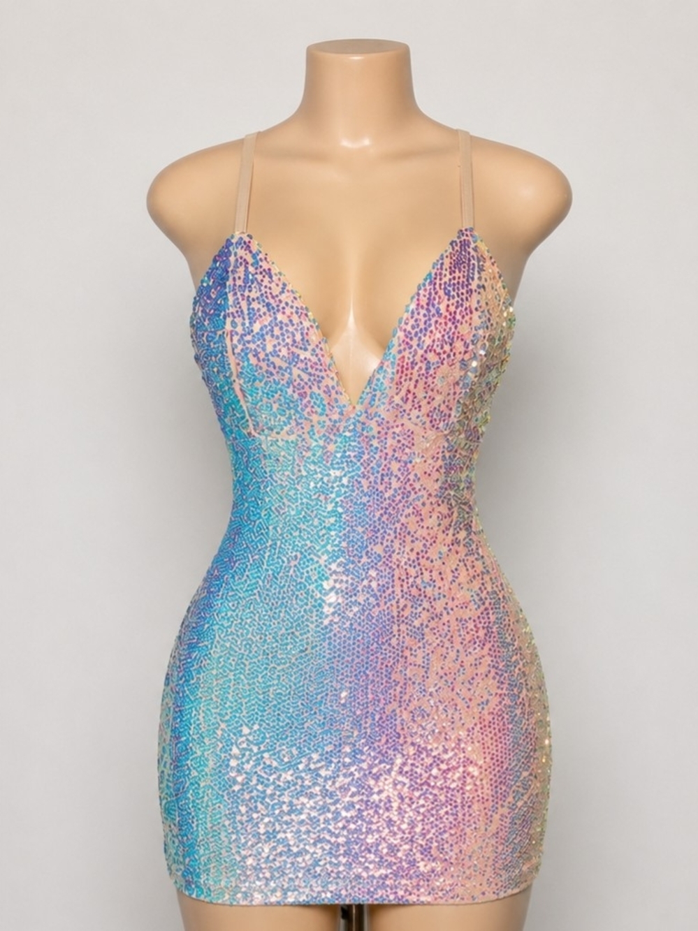 Fashion Nova Iridescent Pastel Sequin Mini Dress - Multi